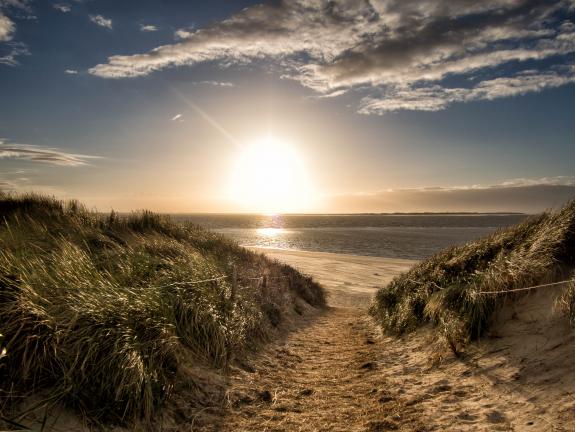 Ein Bild wie gemalt. Man kann die Künstler auf der Insel verstehen, dass ihnen auf Langeoog nie langweilig wird. Hinter jeder Ecke und zu jeder Zeit eröffnen sich neue, einzigartige Bildmotive. Sonnenuntergang am Strand von Langeoog