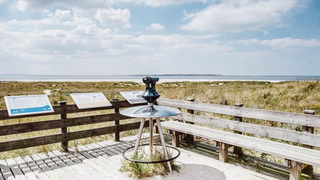 Fernrohr am Naturpfad Osterhook mit Blick auf Spiekeroog