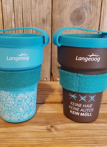 Langeoog Mehrweg-Becher in türkis und braun